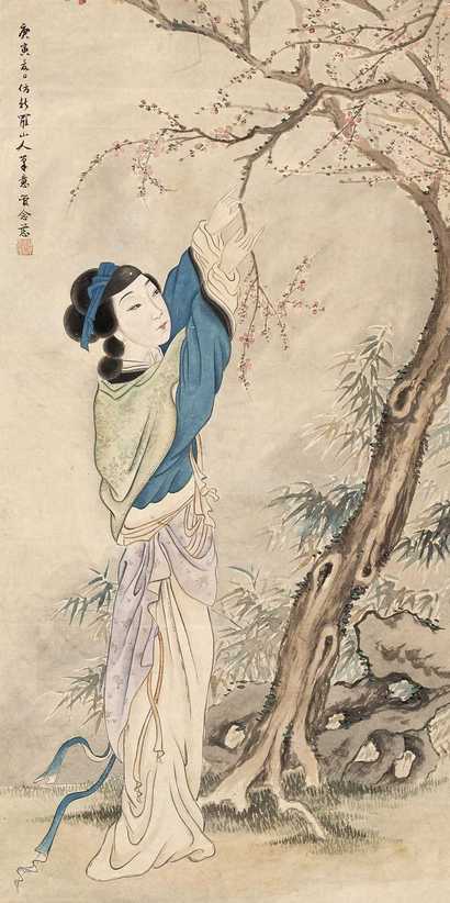 管念慈 庚寅（1890年）作 梅花仕女 立轴